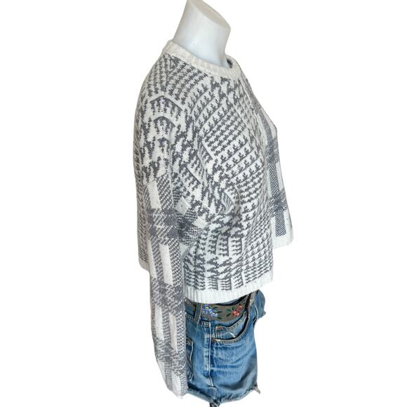 Splendid White Gray Herringbone Sweater SMALL Boxy Oversized Plaid Preppy $178 - Picture 10 of 13